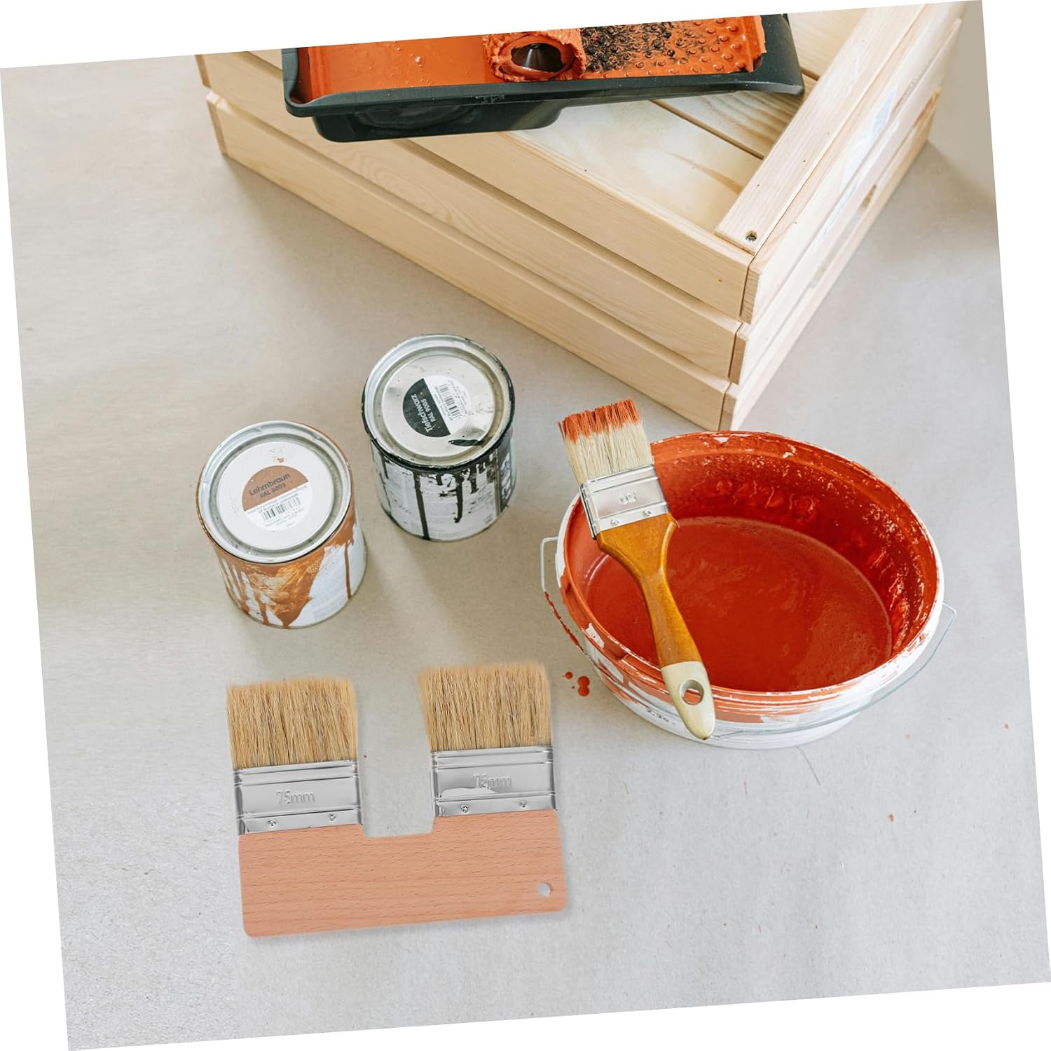 Natural Bristle Flat Art Paint Brush Double Head for DIY Projects