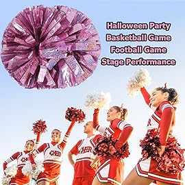 Hooshing 2PCS Pink Pom Poms Cheerleading Holographic Spot with Baton Handle for Girls Kids Team Spirit Sports Cheering
