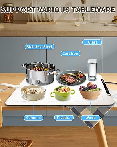 Miniatura 4 de Tapete de calentamiento de alimentos, bandeja de calentamiento eléctrico con temperatura ajustable, tapete de calefacción de silicona plegable para