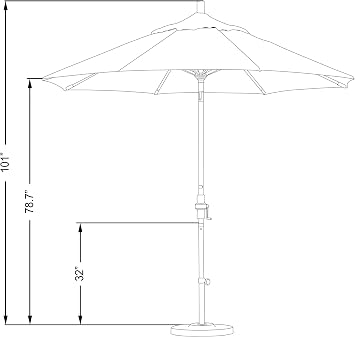 California Umbrella 9' Round Aluminum Patio Umbrella, Crank Lift, Collar Tilt, White Pole, Antique Beige
