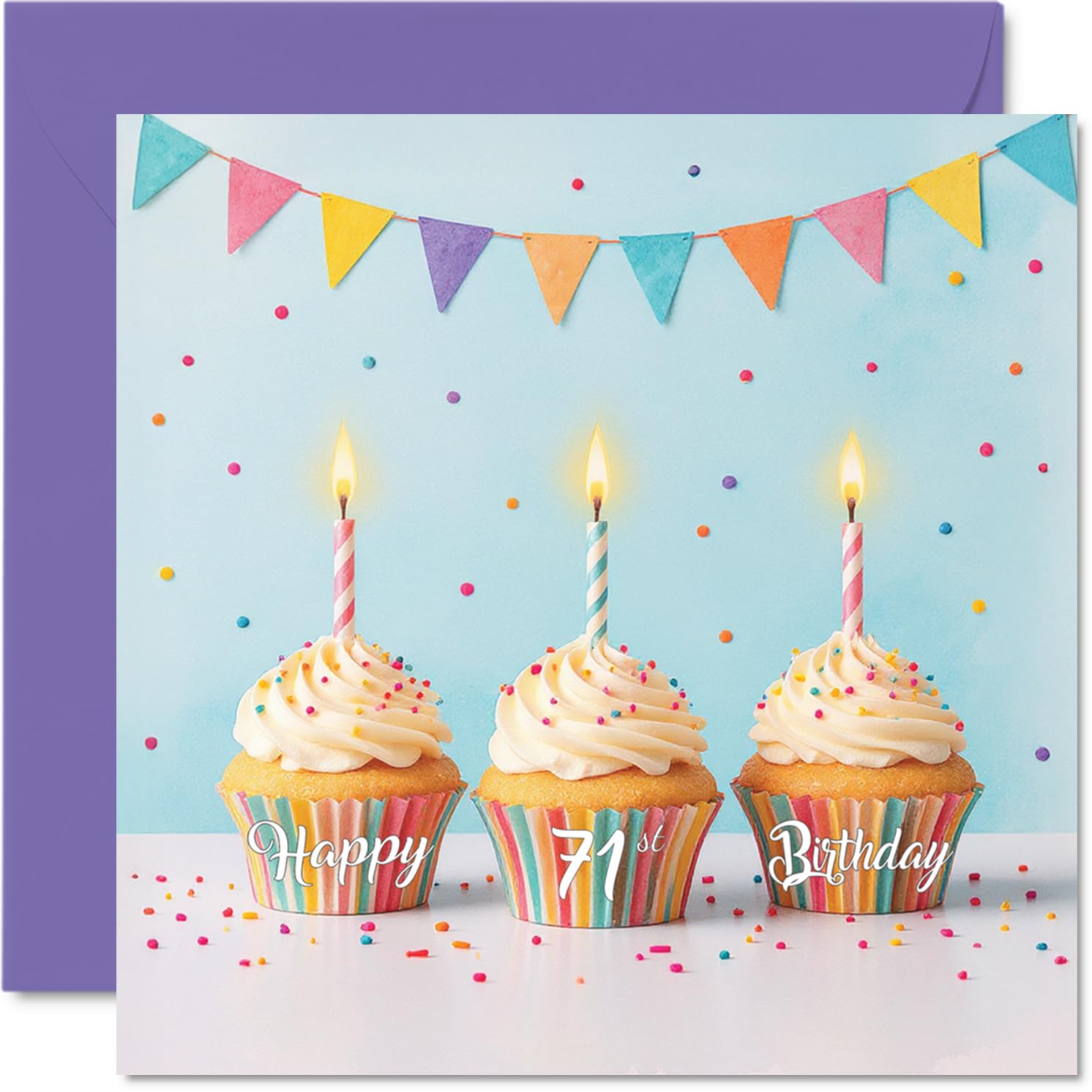 71st Birthday Cards for Women Men - Birthday Cupcakes - Happy Birthday Card for 71 Year Old Woman Man Wife Dad Cousin Grandma, 145mm Bday Greeting Cards