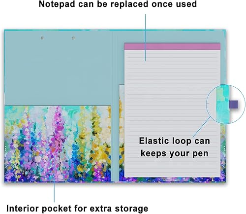 Miniatura 4 de Bonito portapapeles con bloc de notas forrado recargable y bolsillo de almacenamiento interior para oficina, elegante portapapeles plegable A4,