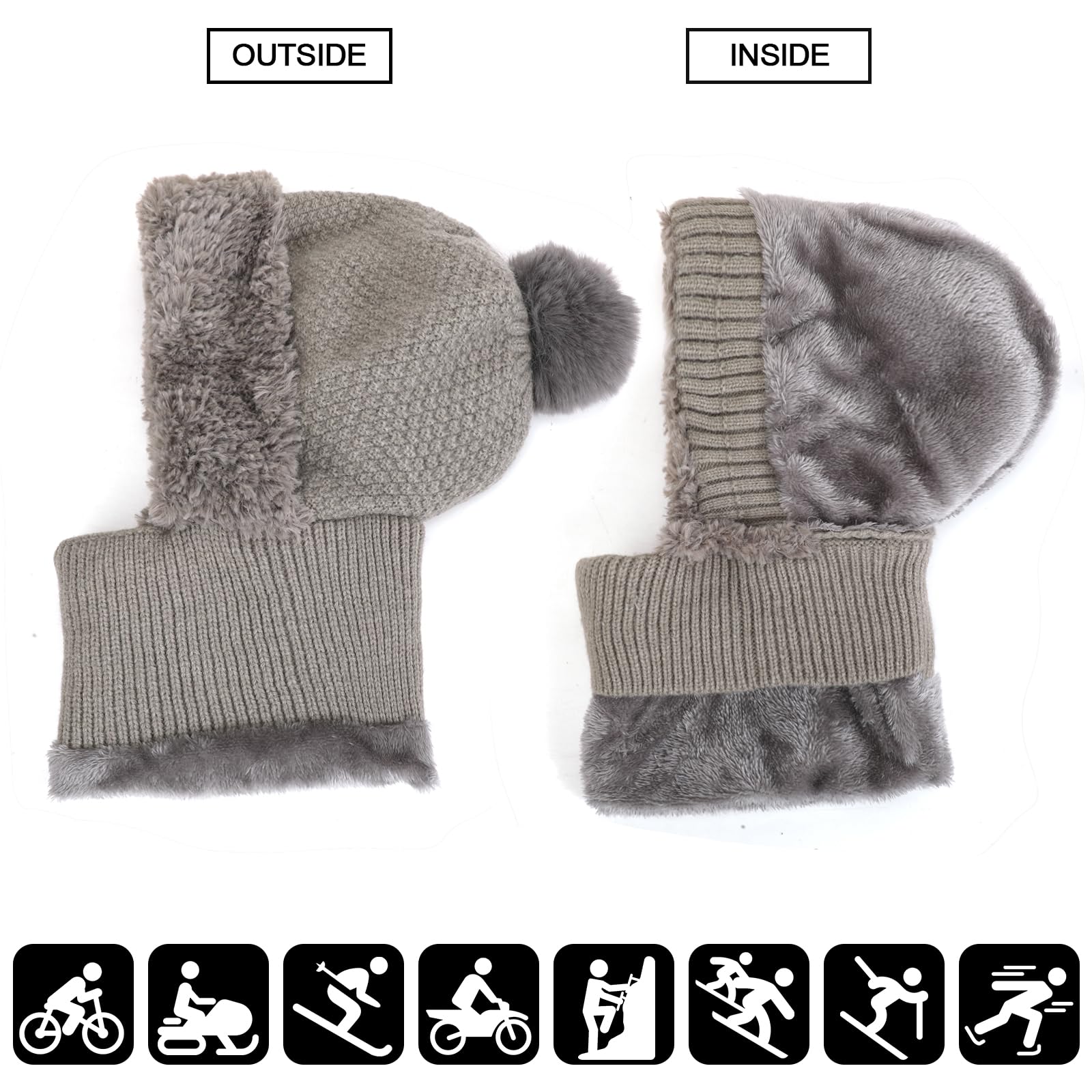 TAGVO Pasamontañas Termico para Mujer, Pasamontañas Invierno Capucha Polar Balaclava de Esquí Multifuncional para Clima Frío Esquí al Aire Libre
