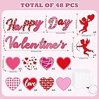 Vista 2 de JarThenaAMCS Decoración de tablero de anuncios para el día de San Valentín, 48 recortes de papel rojo y rosa con 100 puntos de pegamento