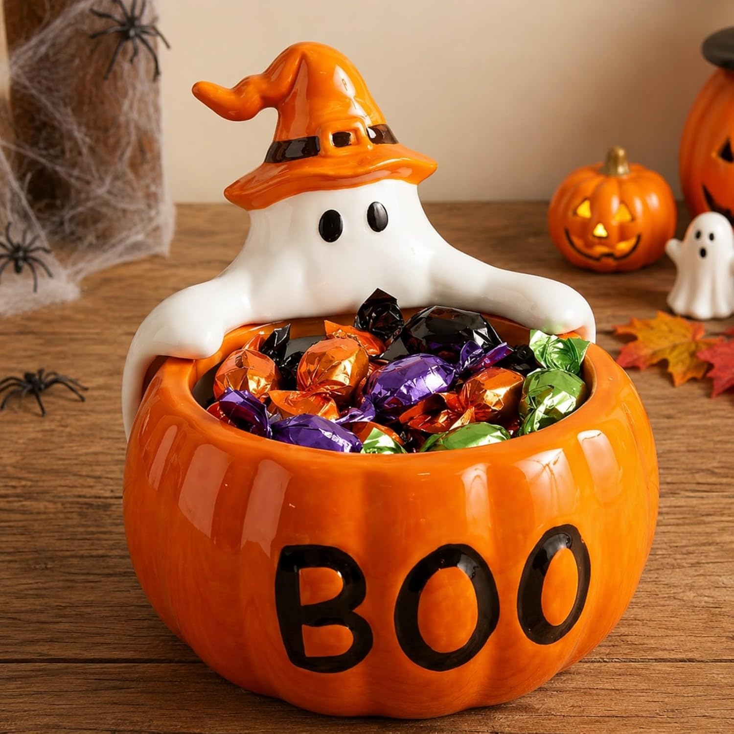 1 Pcs Halloween Candy Bowl Holder, Cute Ceramic Ghost Boo Pumpkin