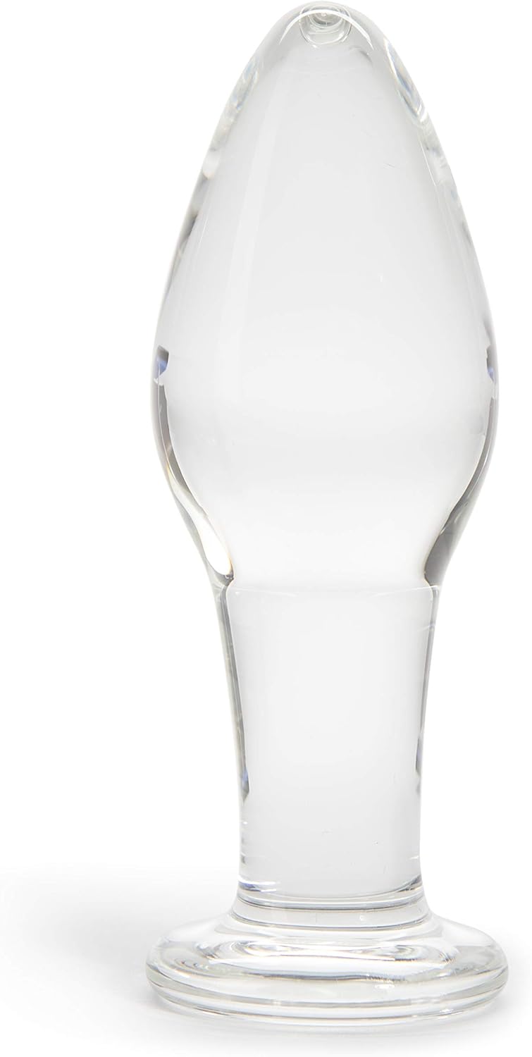 Lovehoney Pure Pleasure Butt Plug - 4 Inch Glass Anal Plug - Tapered Tip with Flared Base - Waterproof - Clear