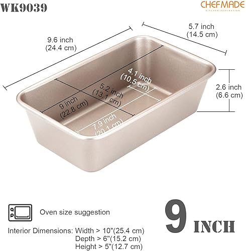 Miniatura 2 de CHEFMADE Molde rectangular para pan de 2 libras, antiadherente oblonga para pan y carne para hornear al horno (dorado champán)