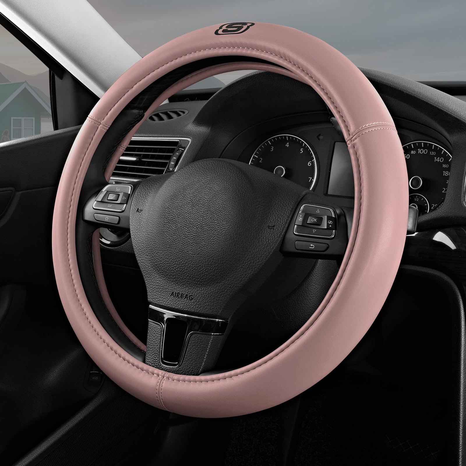 Skechers Memory Foam Pink Steering Wheel Cover,Grade Protein Leather Steering Wheel Cover,Universal Fit 14" 1/2-15" Car Wheel Cover for Women Stylish