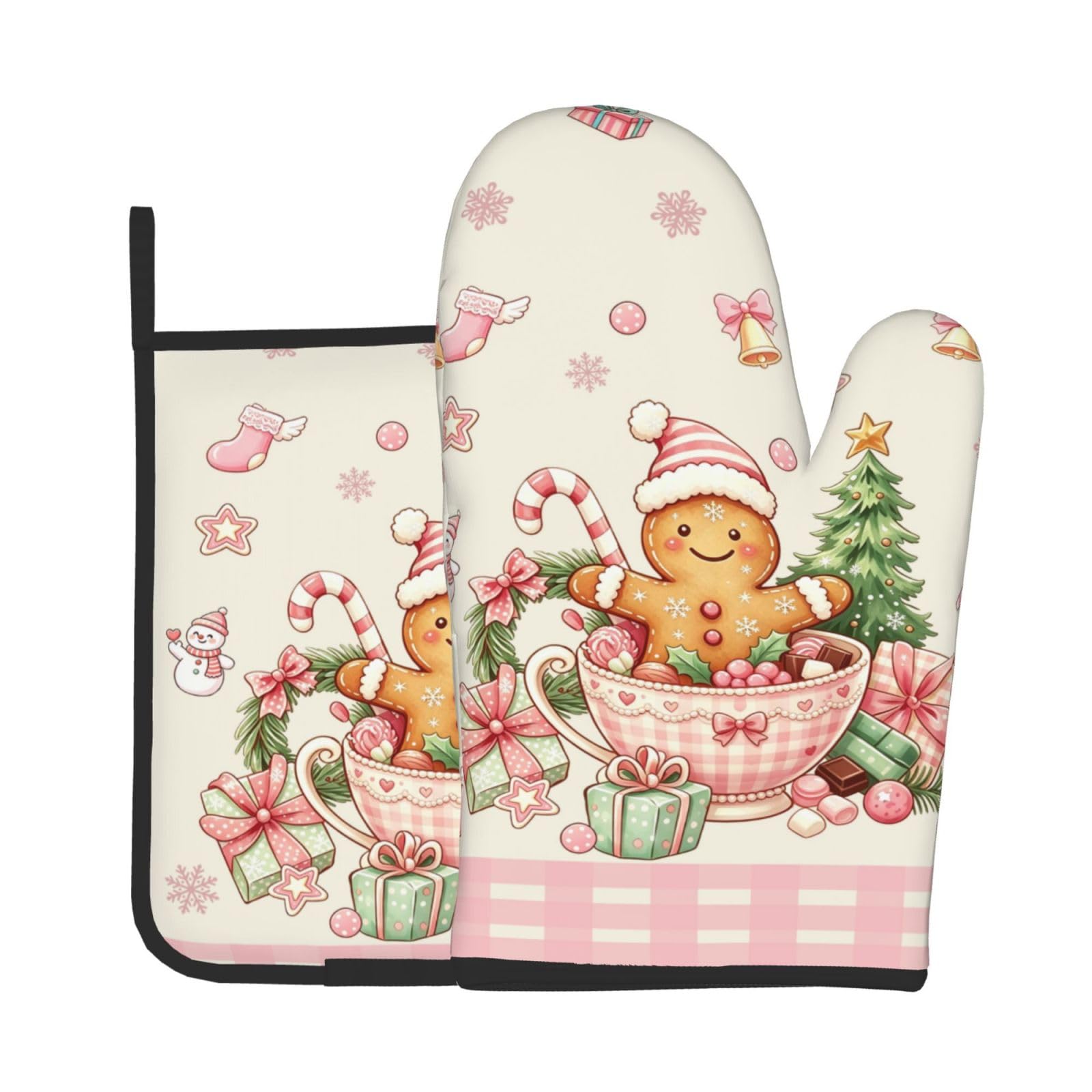 Christmas Gingerbread Man Oven Mitts and Pot Holders Sets 2 Pack
