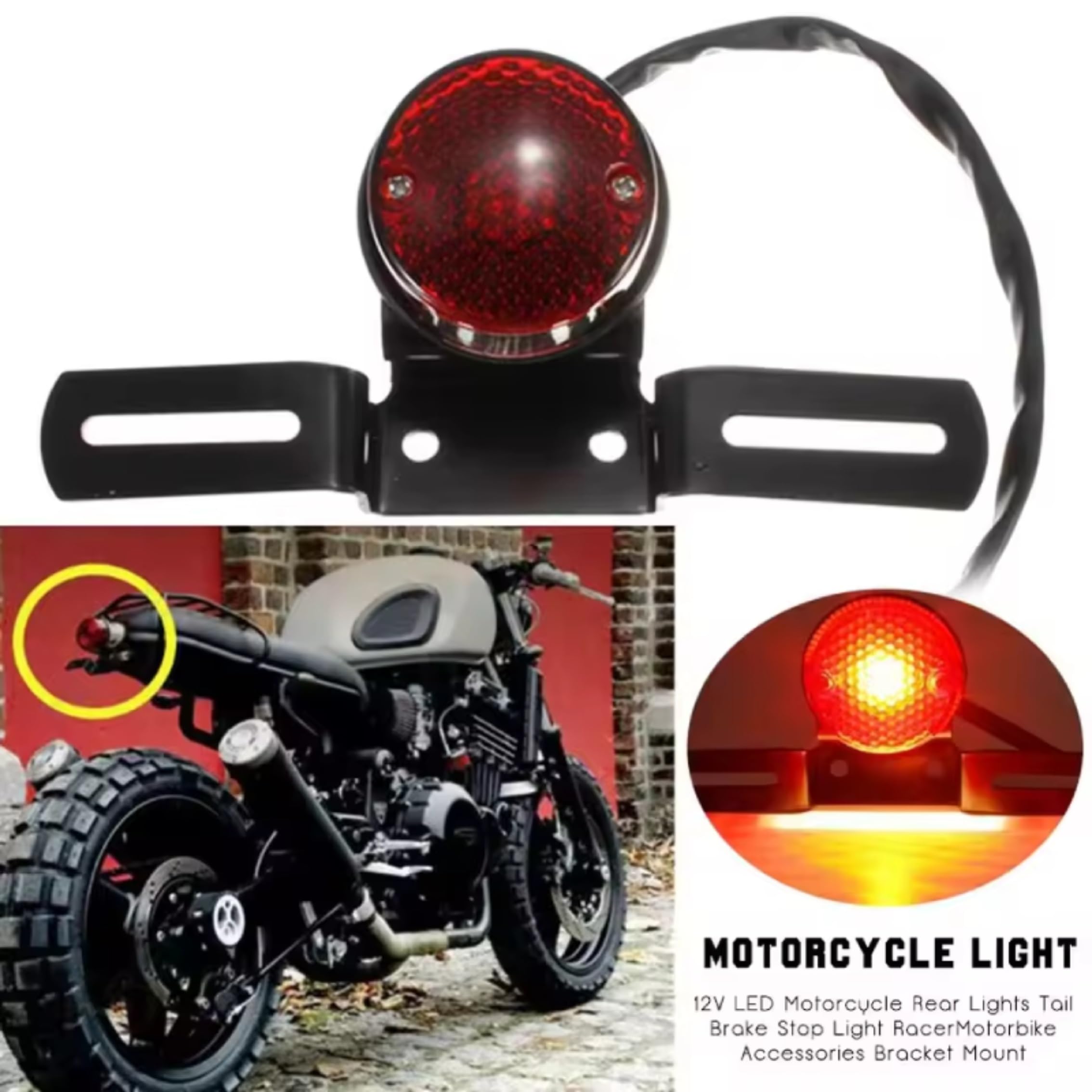 światło hamowania światło do motocykla Do Choppera Bobbera | Lampa światła stopu tylnego hamulca z mocowaniem tablicy rejestracyjnej(2pcs black red)