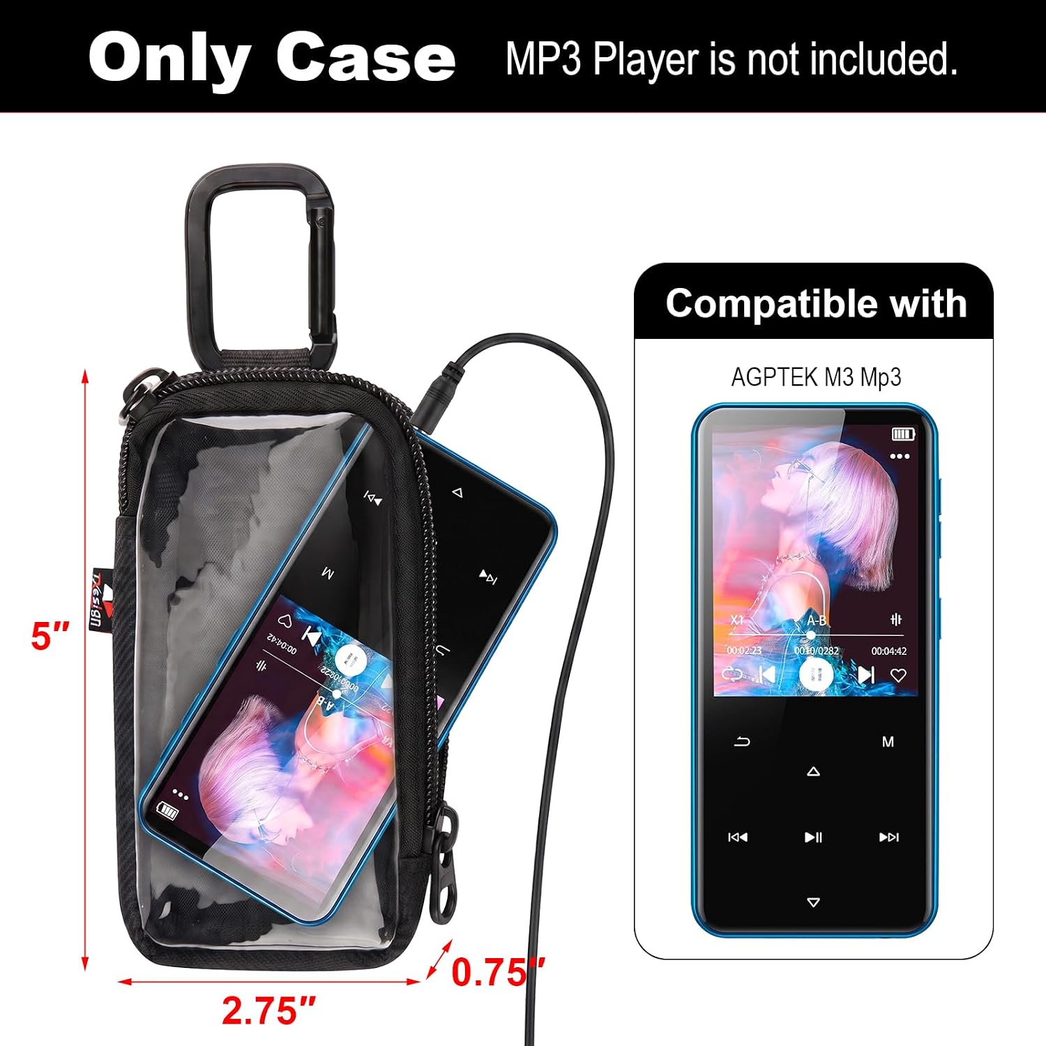 MP3 Player Case for AGPTEK M3 MP3 with Metal Carabiner