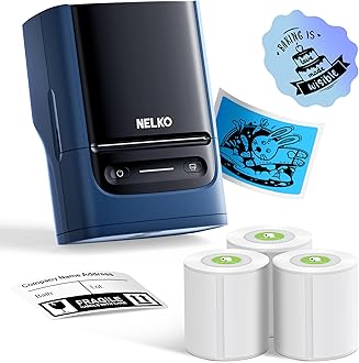 NelkoLabel Maker Machine with Tape, PM220 Bluethooth Label Printer, 2 Inch Portable Thermal Printer for Small Business, Logo, Clothing, Sticker Printer for Phones & PC, with 3 Labels, Deep Blue