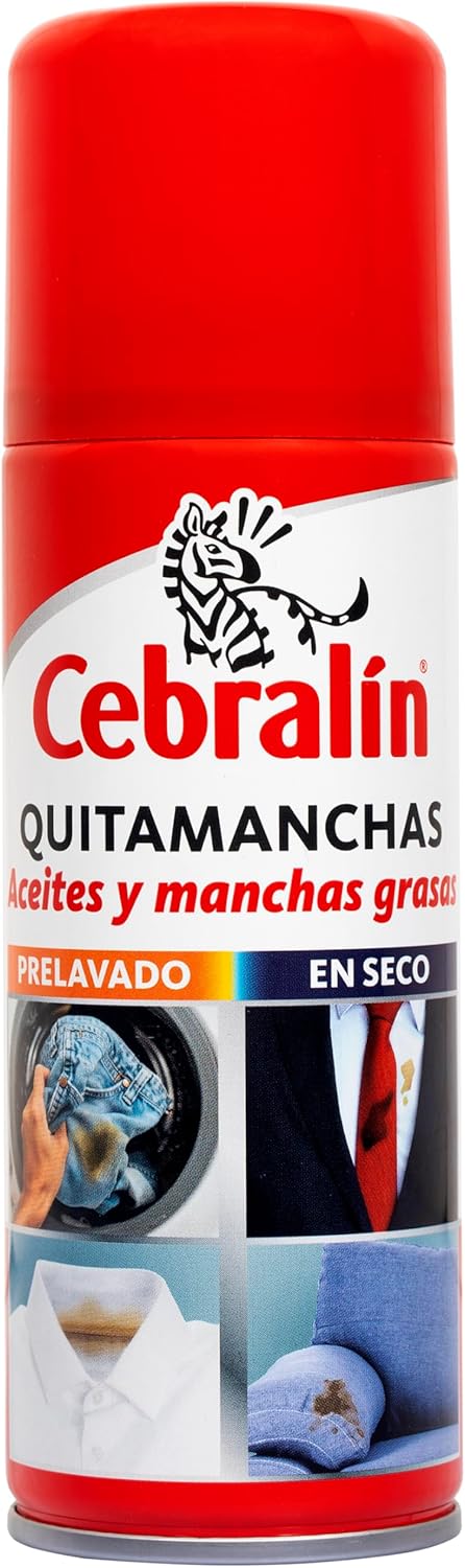 Cebralin - Quitamanchas en Spray, Elimina Manchas de Aceite y Grasas en Textiles, Uso en Seco y Prelavado - 200 ml