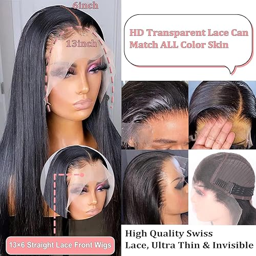 Miniatura 2 de miniask Pelucas de cabello humano con encaje frontal de 36 pulgadas, pelucas de cabello humano lacio prearrancado, densidad del 160%, pelucas de