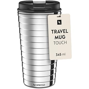 Nespresso Touch Travel Mug Silver 345 ml | Stainless Steel Thermal Mug | Cold & Warm for Coffee, Tea, Matcha etc. | Leak-proo