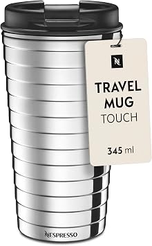 Nespresso Touch Travel Mug Silver 345 ml Stainless Steel Thermal Mug Cold & Warm for Coffee Tea Matcha etc. Leak-proof & Dishwasher Safe Coffee Mug to Go with Lid