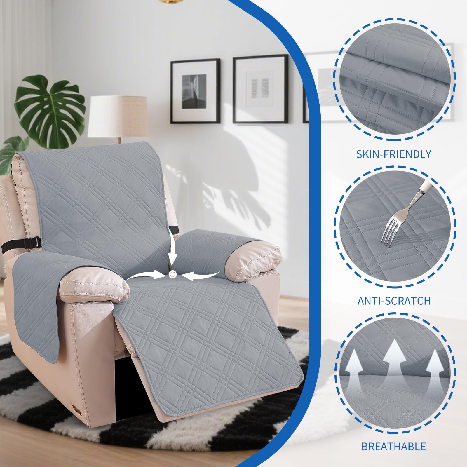 Ystyle Funda Sillon Relax Reclinable, Fundas Sofa Relax Reversible, Funda Butaca Reclinable Antimanchas Antideslizante, Funda Sofa 1 Plaza Gatos Lavable (1 Plaza, Gris Claro + Beige)