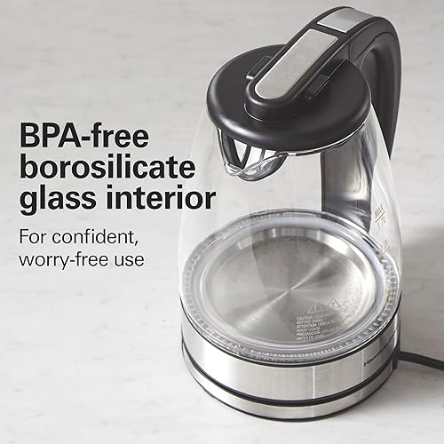 Miniatura 11 de Hamilton Beach Hervidor de té eléctrico de 1.7L, caldera de agua y calentador, indicador LED, filtro de malla integrado, apagado automático y Vidrio