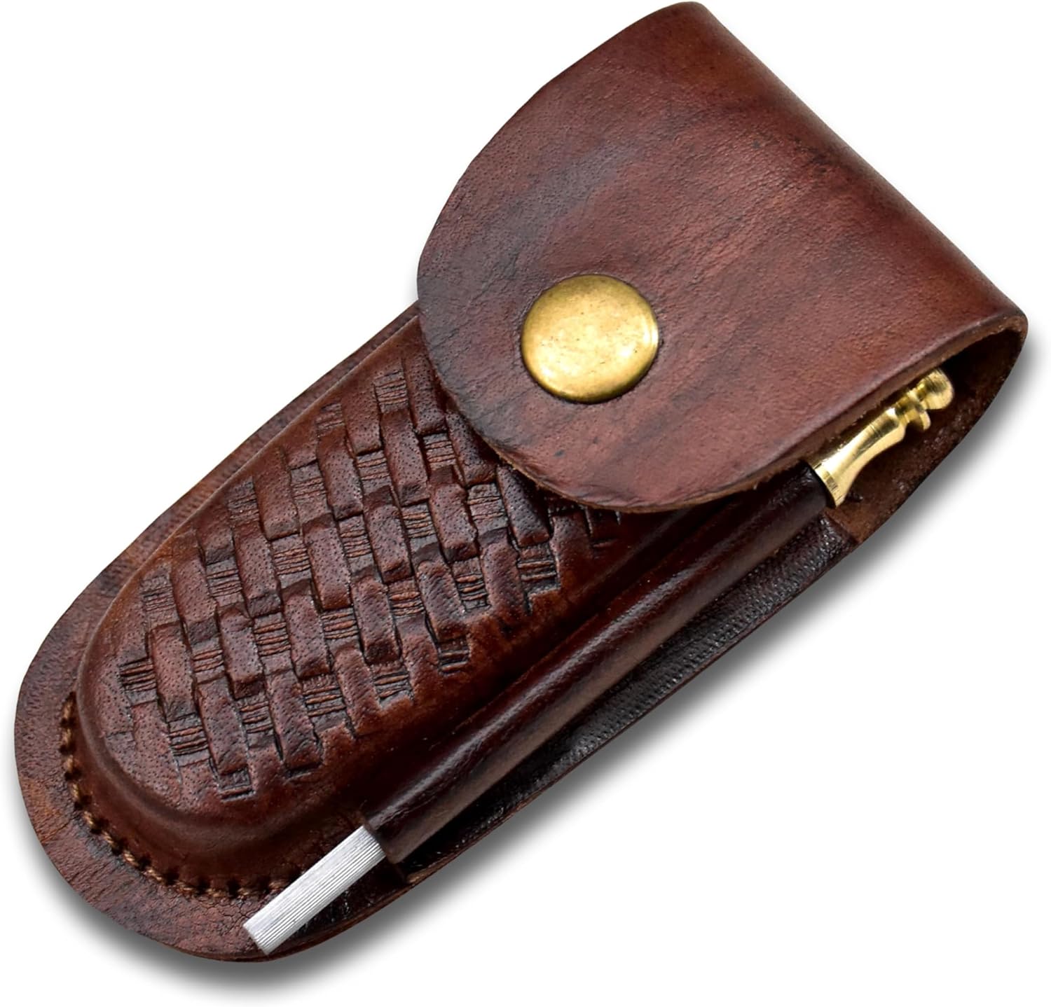 Damascus Steel Knife Blank Blade Pocket Folding Blade, Knife Making Kit, Walnut Scale, Leather sheath, Screws, Fiber Sheets, Edge Sharpner, Mossaic Pin, Kives for Camping, Bushcraft, Hiking, Outdoor (FKK-01)