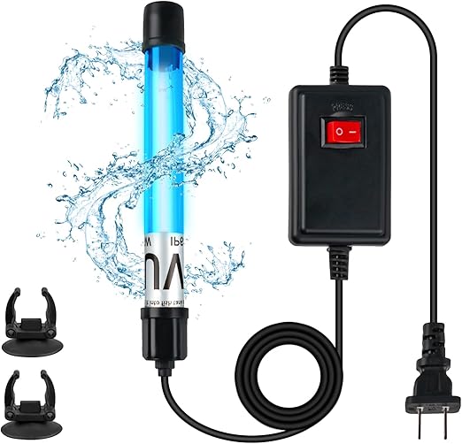 7W Aquarium UV Light for 20-100 Gallon Fish Tank Aquarium Light Algae Clean Light Green Machine Algae Remover