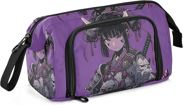 Pencil Case Pouch Anime Japanese Samurai Print, Large Capacity Dual Zipper Opening Pen Bag School Supplies Office Tools for Kids Adults