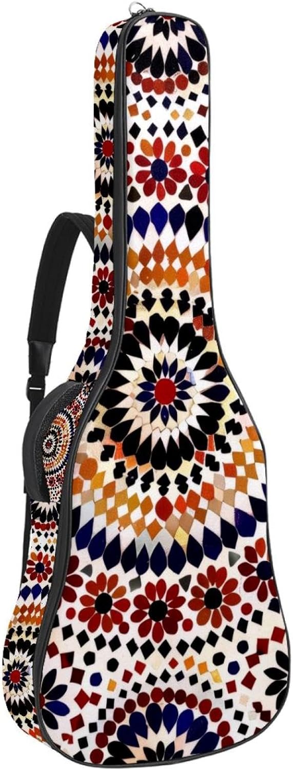 Acoustic Guitar Gig Bag 1 cm Thick Padding, Waterproof Electric Guitar Bag 40-42 Inch Guitar Case Backpack with Dual Shoulder Strap, Aesthetic Moroccan Pattern