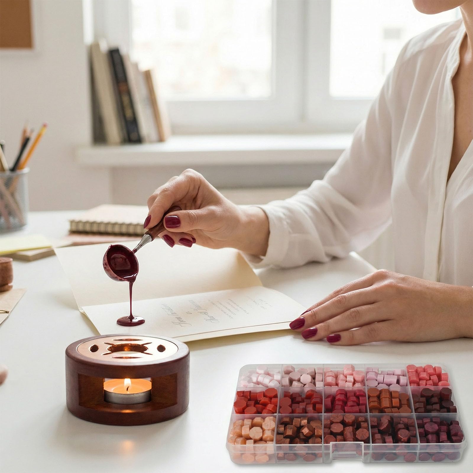 Ensemble de Tampons de Cire, 375 Perles Octogonales, 15 Couleurs, Chauffant, pour Mariage, Enveloppe, Cadeaux