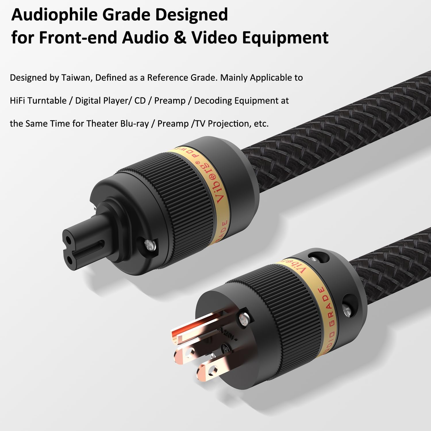 Viborg C7 HiFi Power Cable, 3.3FT, Figure 8 Audiophile Power Cord, 2x9AWG Hi-end Power Wire US AC Mains Cord with Pure Copper Conductor, US+C7 Power Plug