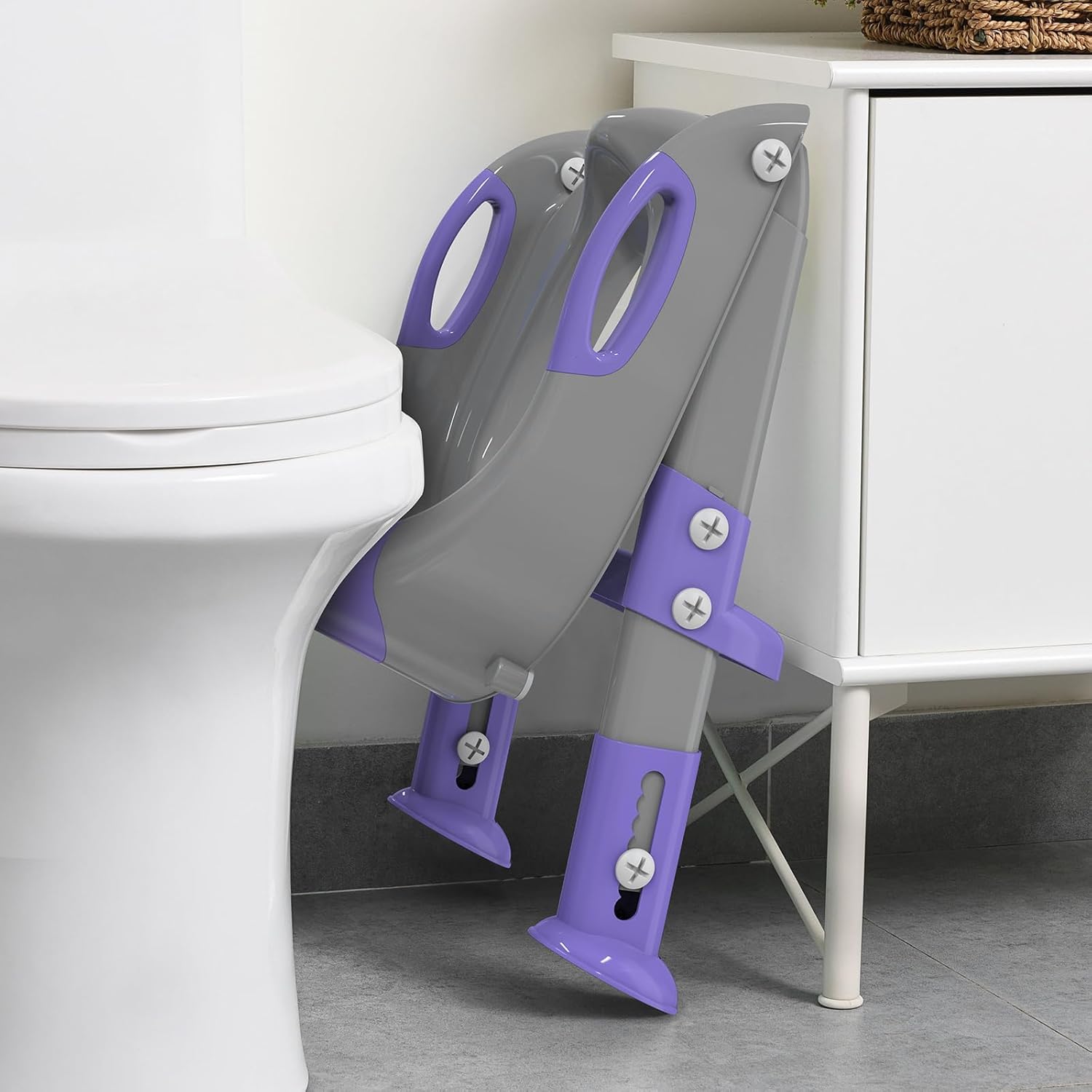 Potty Training Seat, SKYROKU Potty Training Toilet with Step Stool Ladder, for Kids Boys Girls Toddlers - Comfortable Safe Potty Seat with Anti-Slip Pads Ladder (8838-GreyPurple) - Image 4
