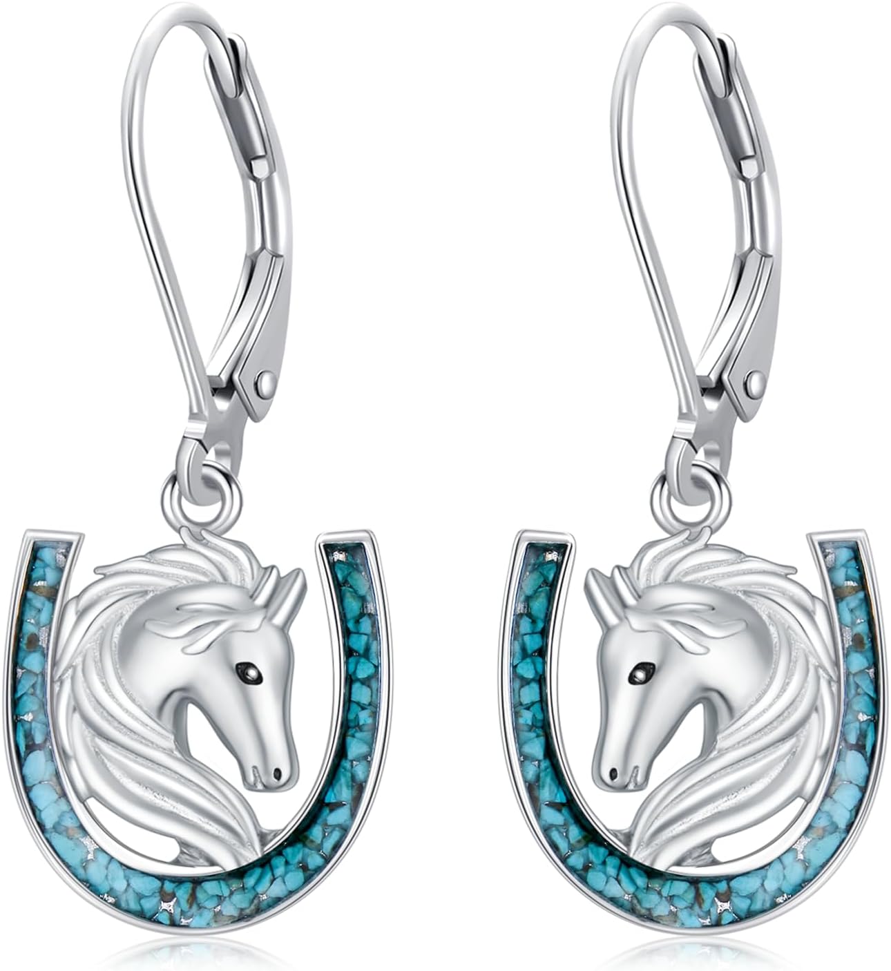Horseshoe Earrings 925 Sterling Silver Turquoise Country Dangle Earrings Western Jewelry Birthday Gifts for Women Girlfriend Mom