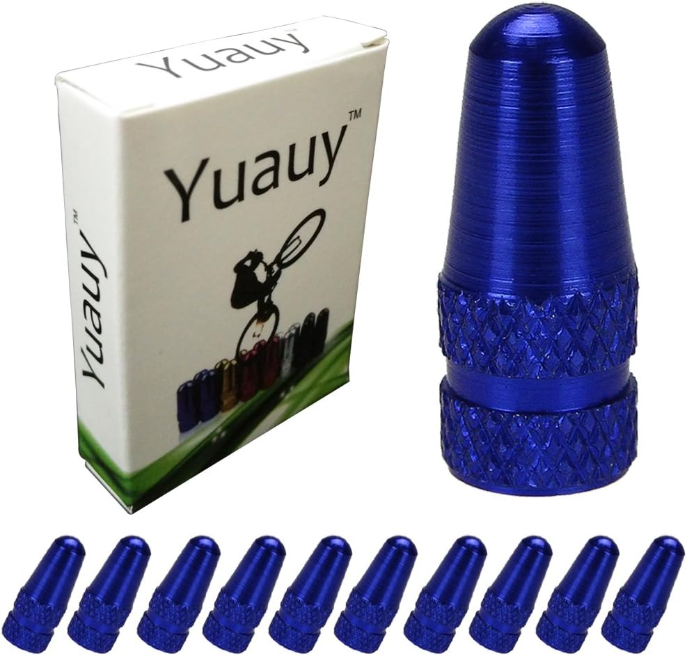 Yuauy 10 Pcs Blue Bike Bicycle Road Racing Coloured Metal Valve Cap Dust Covers