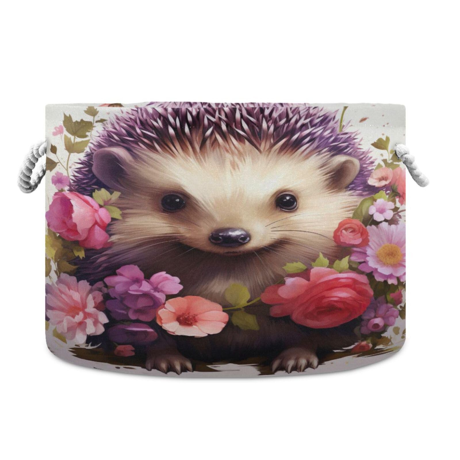 Round Cute Hedgehog Flower Storage Basket Large Organizer Bin Laundry Hamper Toy Storage Basket with Handle for Nursery Clothes Toys 202b4508