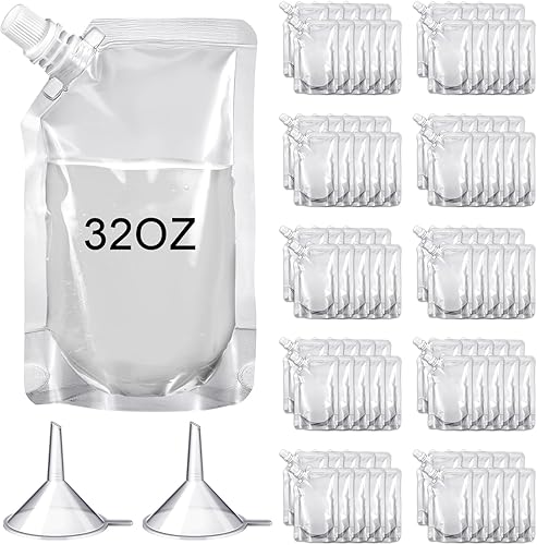 Meanplan 100 bolsas de plástico reutilizables a granel, bolsas de plástico transparente a prueba de fugas para jugos con embudo para suministros de