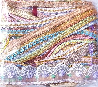 Antique Vintage Sari Trim Lace Pastel Lot Assorted Gift Wrapping Ribbon for Bows 20 Pieces Total 20 Yards (1 Yard Each) Zari Art Craft Scrapbook Borders India Journal DS355
