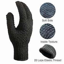 2 Pairs Bath Exfoliating Gloves for men and women - CLEEDY 4 Pcs Heavy and Large Exfoliating Gloves Scrubbing for Shower, Spa, Massage - Scrub Exfoliating Mitts for Body, Face, Hand and Foot (black)