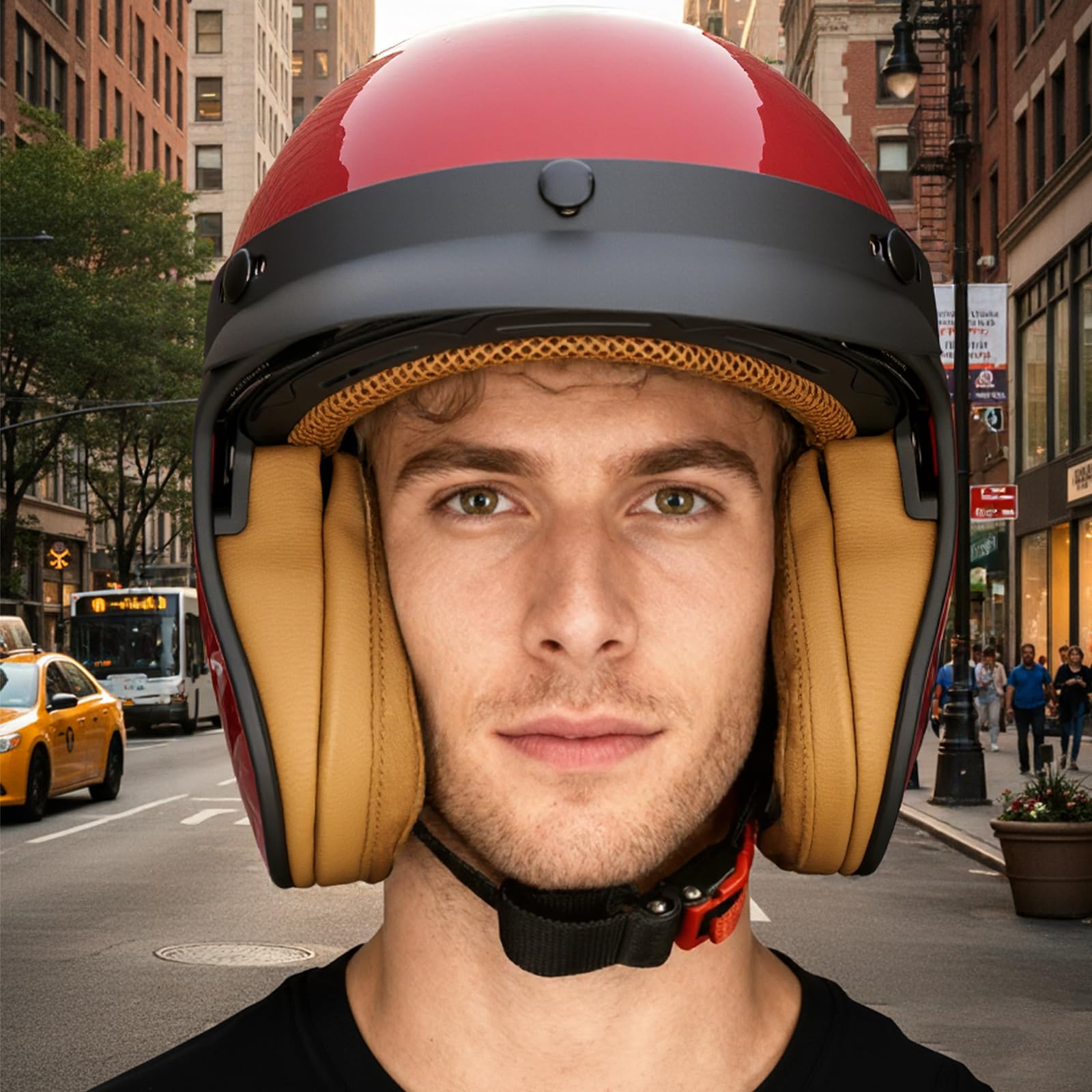 HSWHEEL Casco Jet con Visera: Casco de motocicleta de alta calidad, certificado ECE22.06, unisex - Adecuado para ciclomotor, scooter, motocicleta y escúter - Diseño retro de casco
