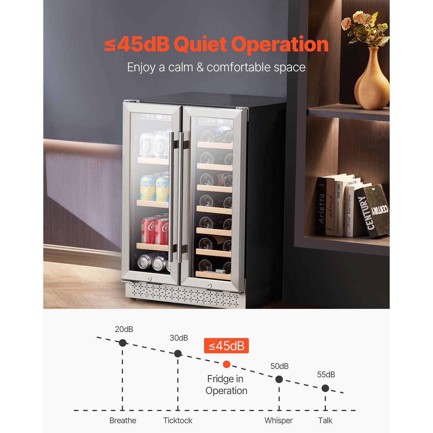 Happybuy 24-Inch Dual Zone Wine And Beverage Refrigerator, Built-In & Freestanding Fridge With Glass Doors, Adjustable Shelves, Digital Temperature Control, Holds 64 Cans And 20 Bottles on Fridge.com - View 4