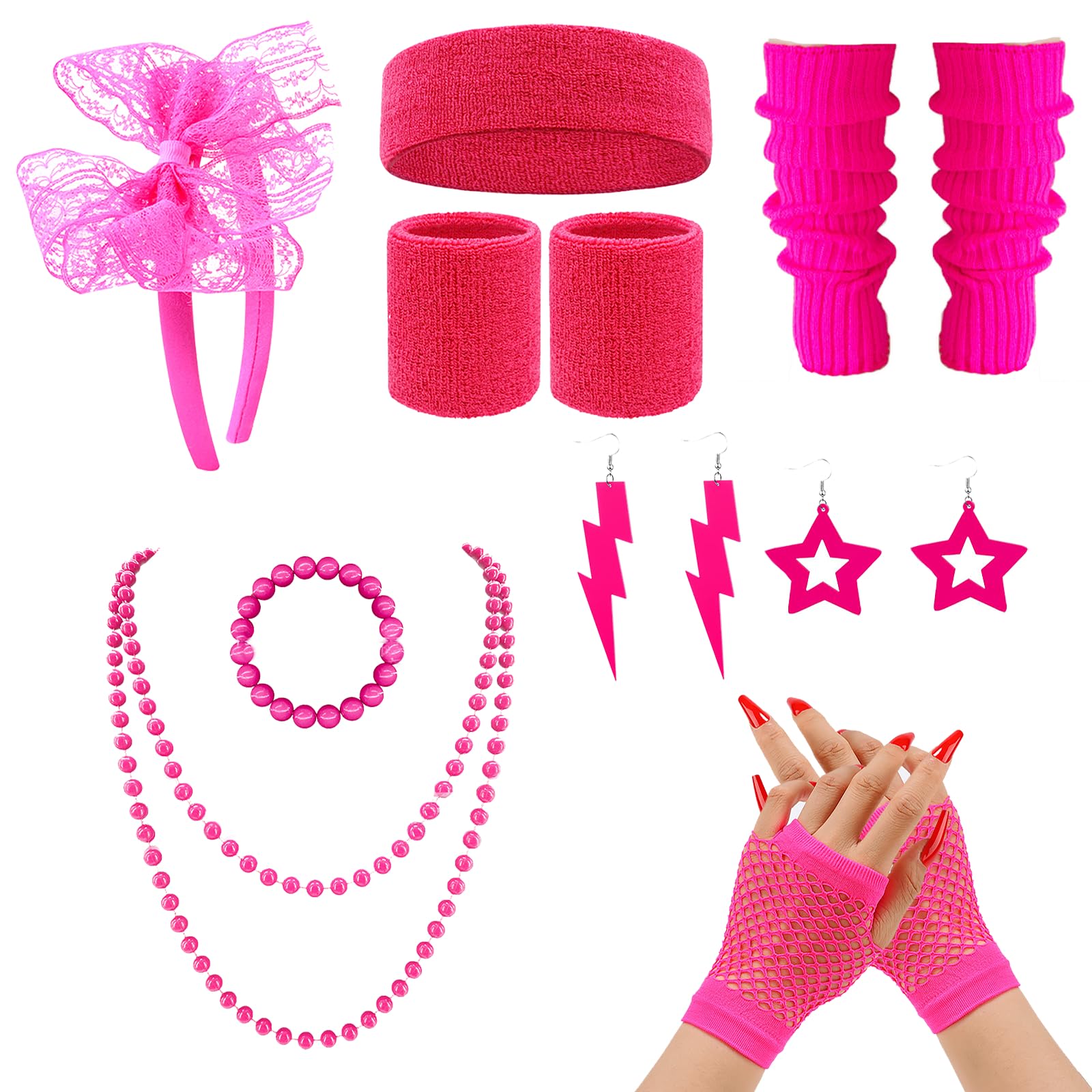 S.F.Pachira 80s Fancy Dress Costumes Accessories, 1980s Fancy Style Dresses Party Set, Retro Party Supplies