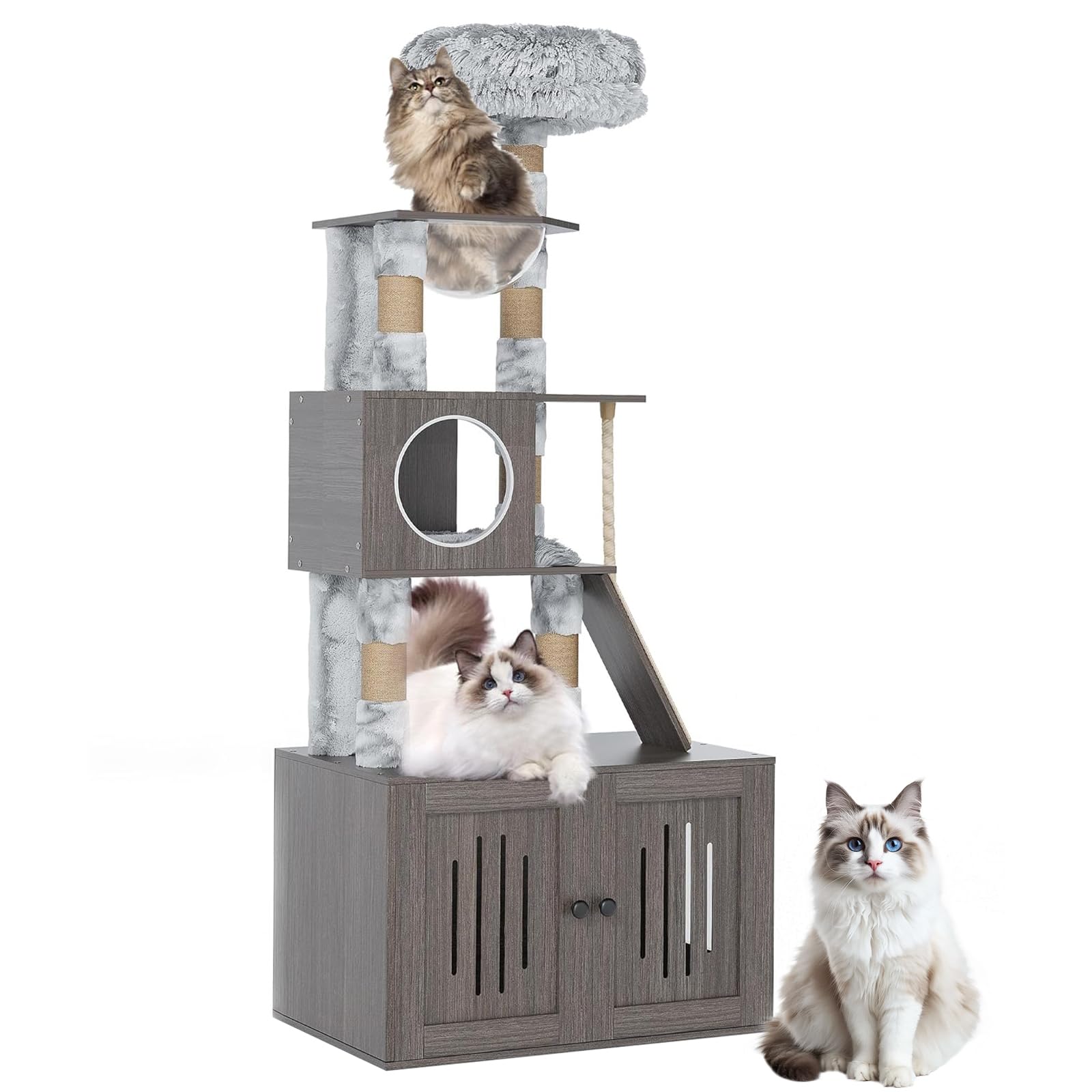 66.9-Inch Cat Tree with Litter Box Enclosure, Cat Tower with Multiple Platforms, Cats Houses for Indoor Cats Include Scratching Posts, Perch, Caves