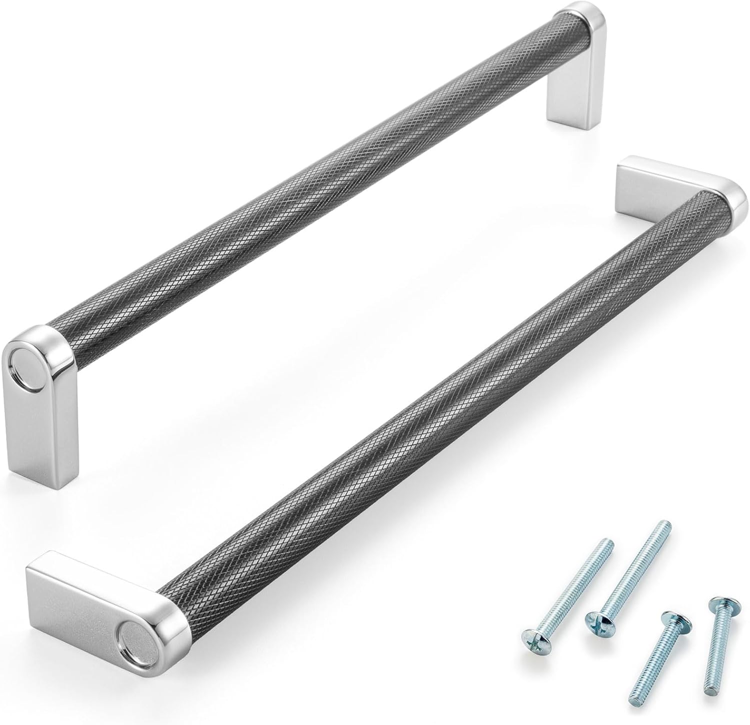 Nickel And Black Cabinet Pulls 5 Inch Hole Centers Knurled Bar