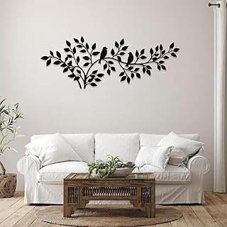 QZGXDECO 34Inch Metal Tree Leaf Birds on Branch Wall Decor Art,Black Vine Olive Branch Leaves with Bird Hanging Wall Sculpture for Home Balcony Living Room Bedroom Hallway Wall Decoration