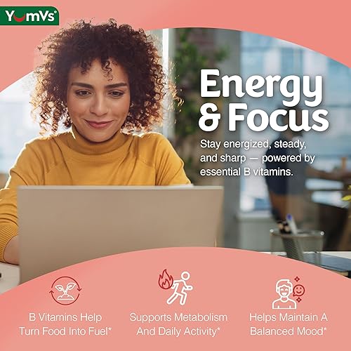 Miniatura 4 de Gomitas de complejo B con vitamina C, gran sabor 1 al día energía y apoyo del sistema nervioso para adultos, veganas, kosher, sin OMG complejo de