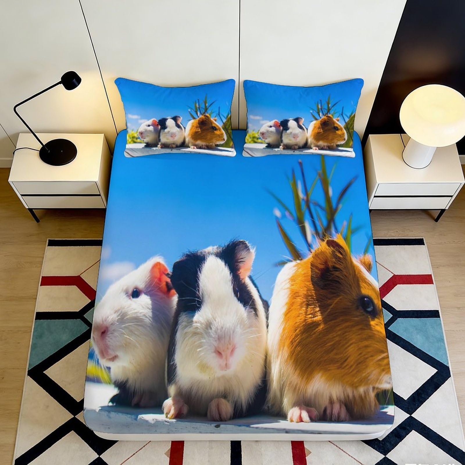 Uynsixtme Style-10 3D Printed Guinea Pig Fitted Sheet Microfiber Deep Pocket Full Wrap Bedding Set Guinea Pig Mattress Fitted Cover Non Slip Washable 90X200x25cm