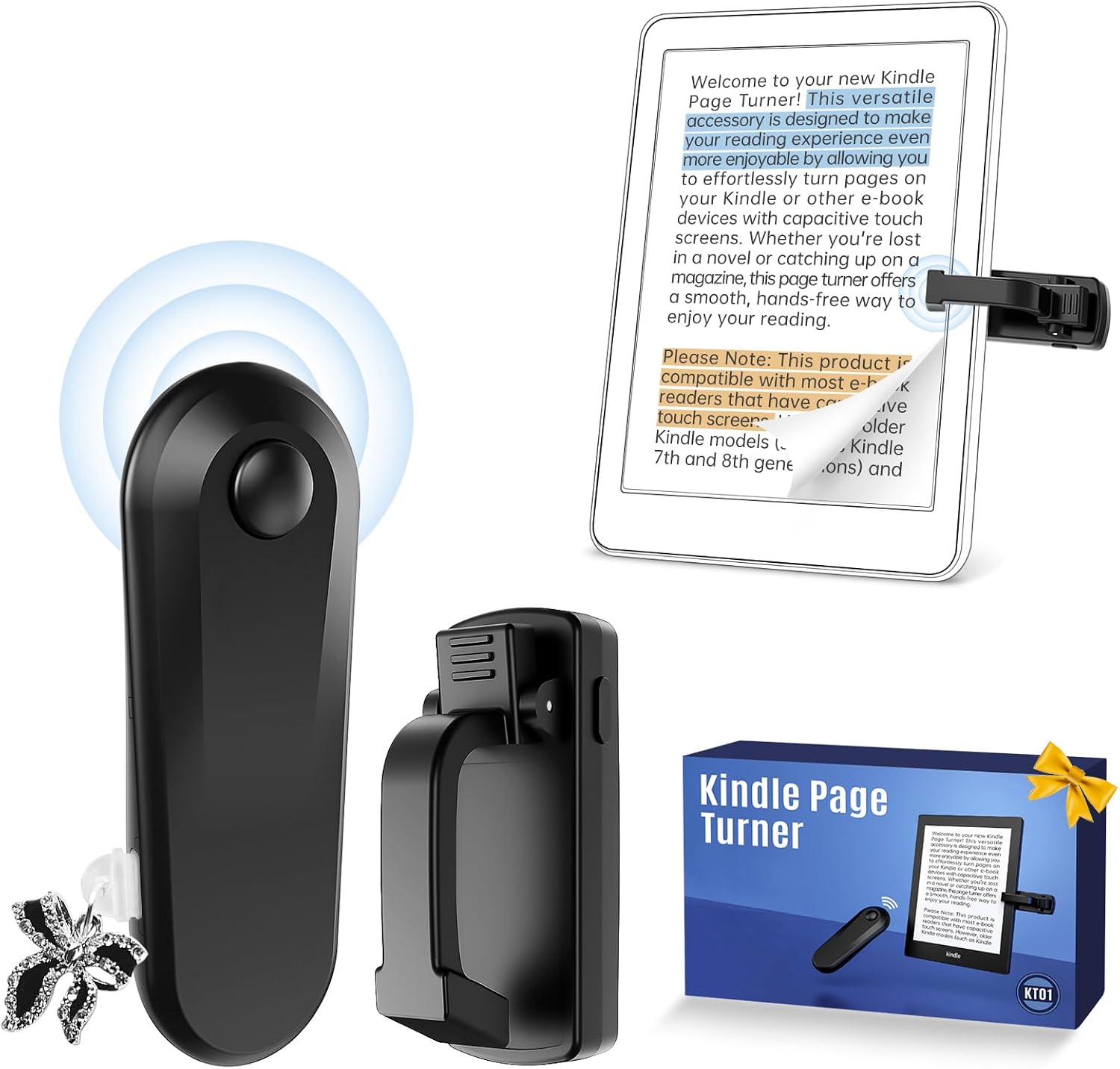 RF Remote Control Page Turner with Dust Plug Charm for Kindle Paperwhite Oasis eReaders Kobo, Camera Video Recording Remote Triggers, Page Turner for ipad Tablets Reading Novels Comics