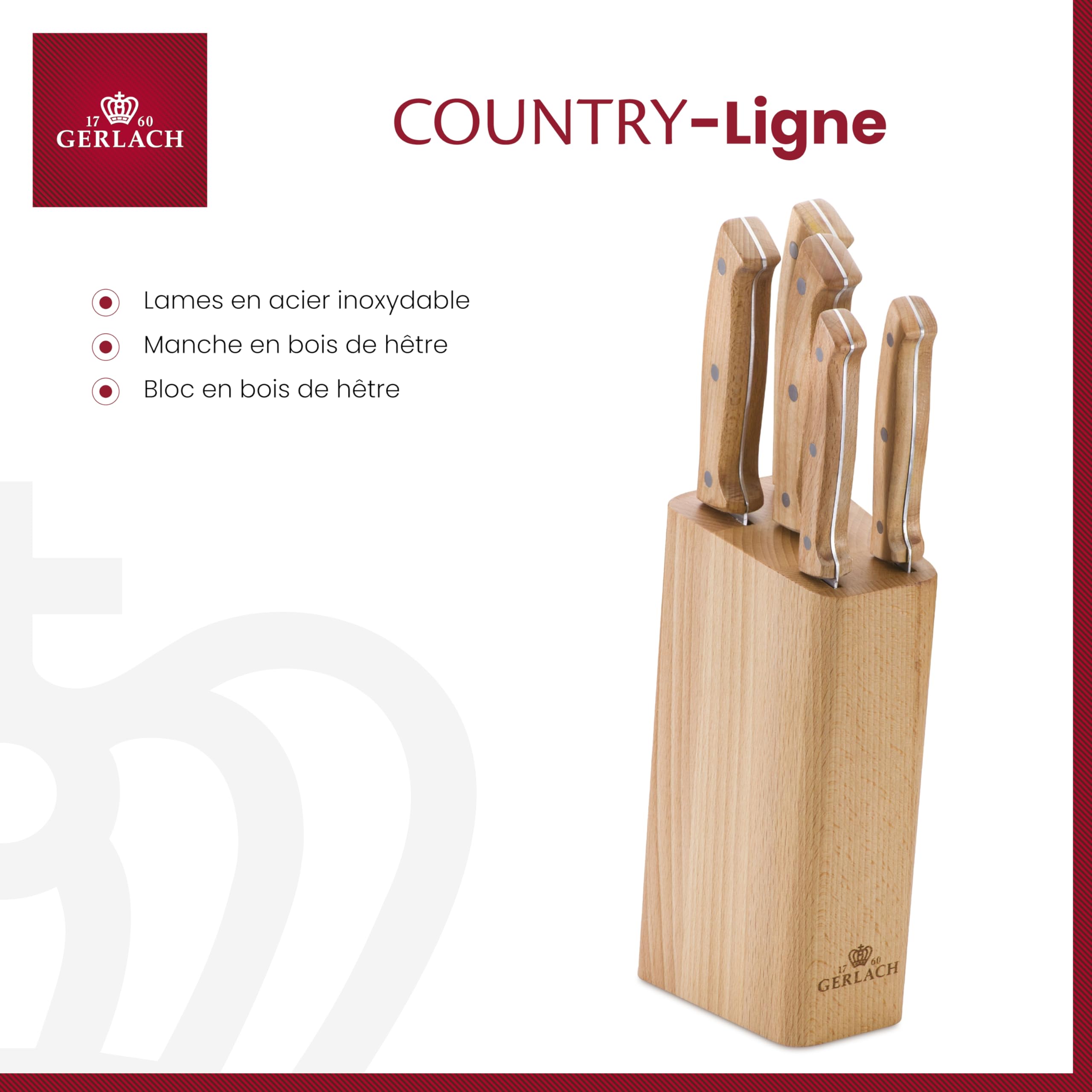 Gerlach - 5901035499898 | Bloc de Couteau Country | Acier Inoxydable