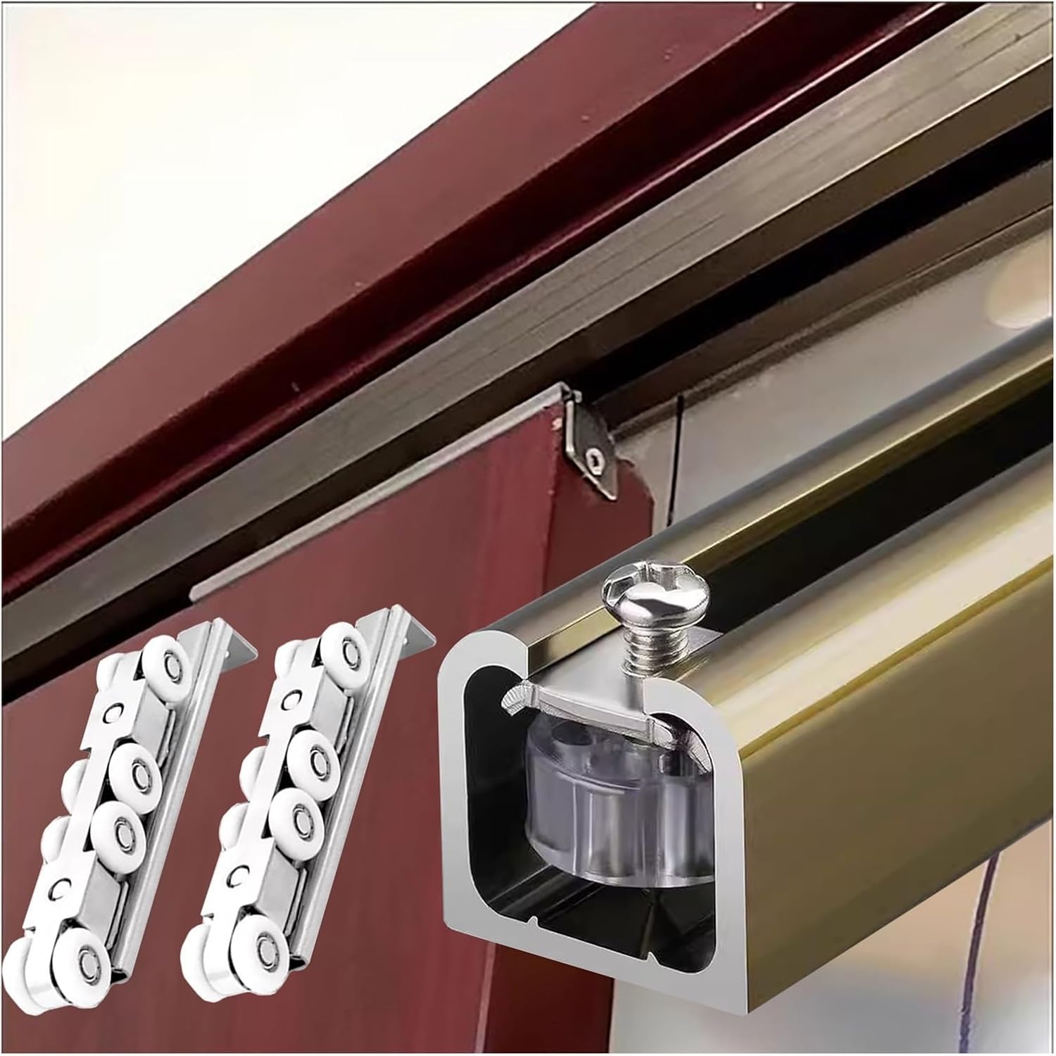 YLLFFLL 72 Inch 24in 60in 96in 36-in Pocket Door Sliding Closet Door Track Kit, Top Mounting/Wall Monut Box Rail Sliding Door Hardware Set, Custom Cuttable Barn Door Rail(Champagne,100in/254cm)