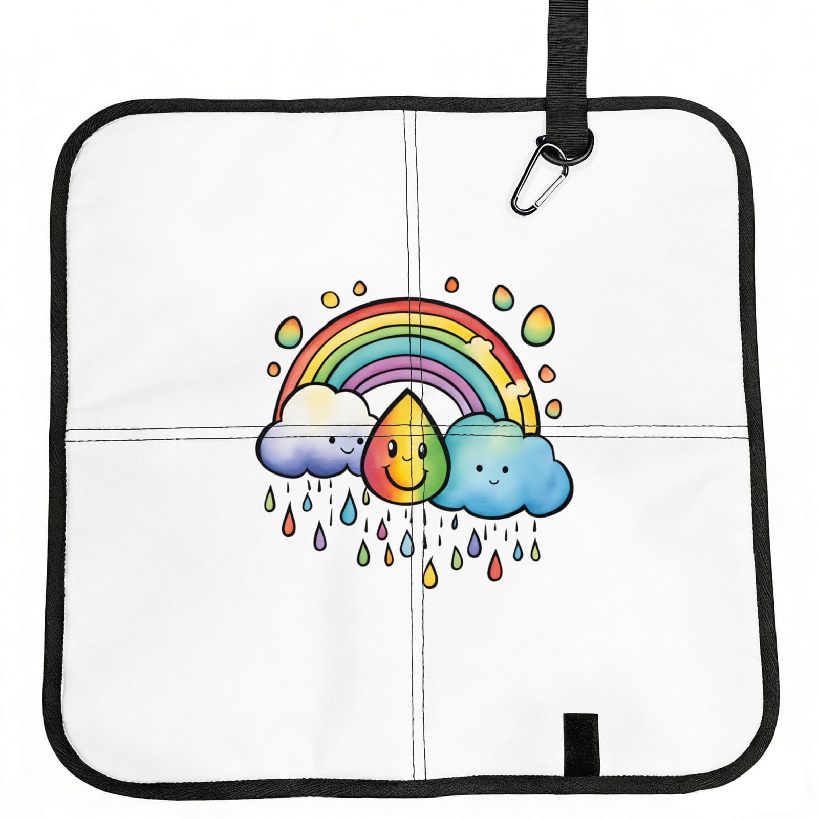 NImongt Rainbow Clouds Raindrop 1 Print Portable Chair Pad Foldable Seat Cushion Outdoor Seating Office Picnic Camping