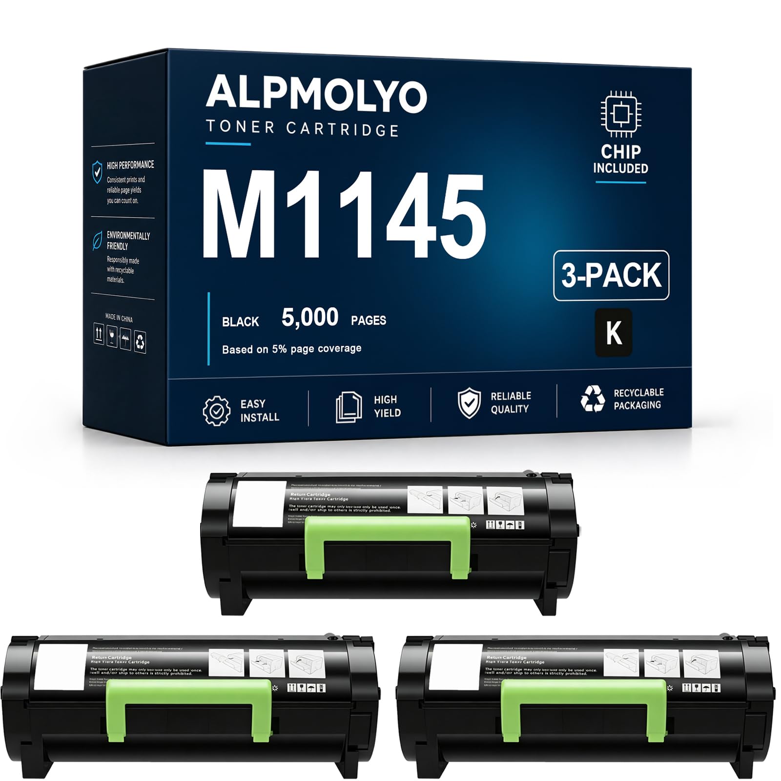 M1145 sostituzione della cartuccia di toner ad alta resa per 24B6035, compatibile con Lexmark M1145 XM1145, con chip