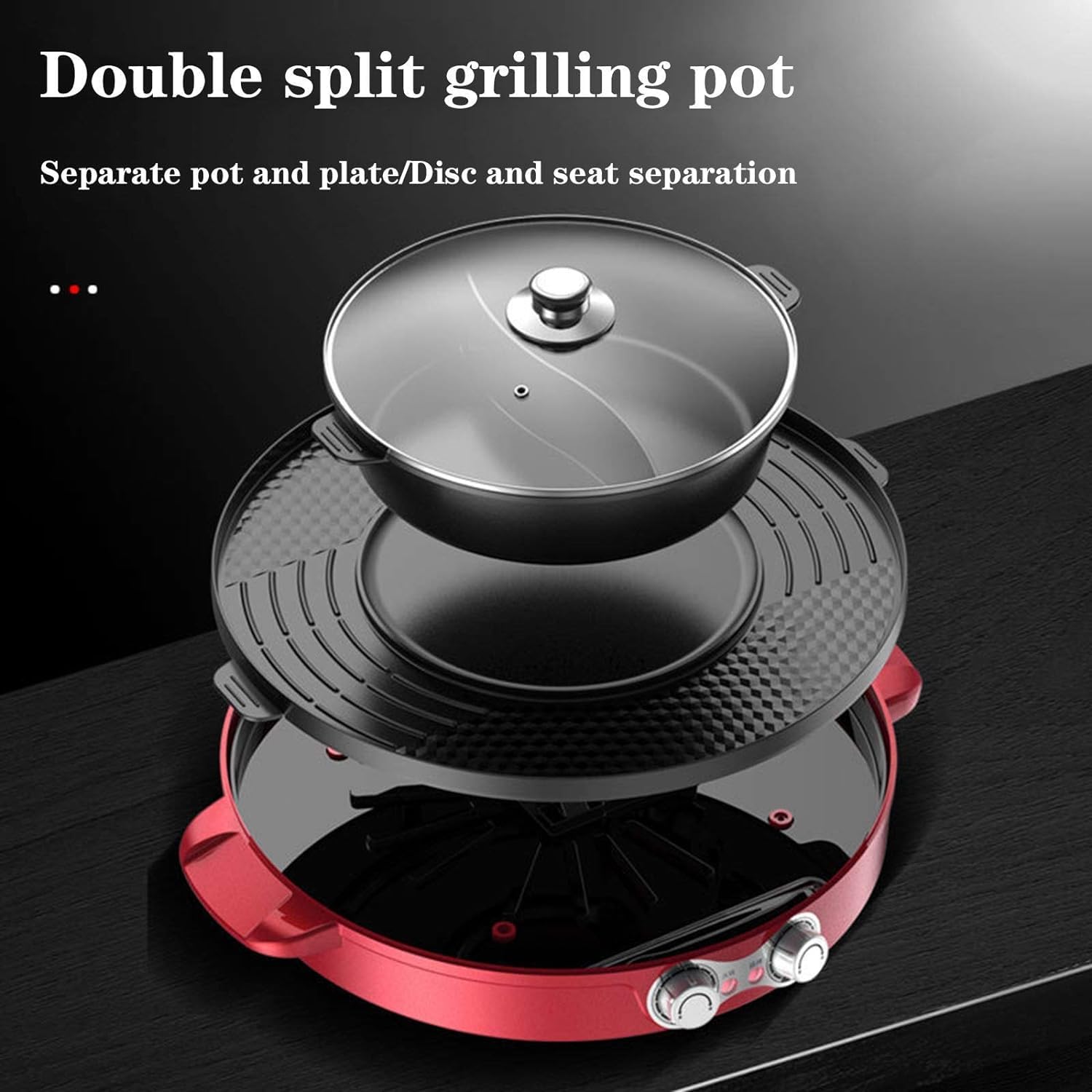 Pot chaud de gril électrique sans fumée avec diviseur, contrôle de la température à double zone, barbecue coréen antiadhésif et casserole Shabu pour la cuisson intérieure, plaque d'alliage d'aluminium