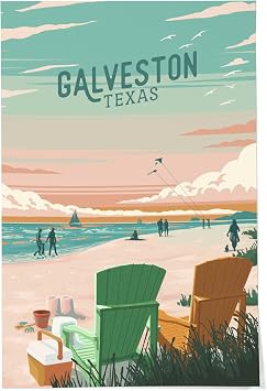 Lantern Press 24x36 Inch Giclee Print, Galveston, Texas, Painterly, Bottle This Moment, Beach Chairs